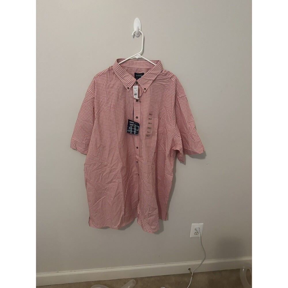 Harbor Bay Men's 3XLT Gingham Red Button Up Shirt Short Sleeve